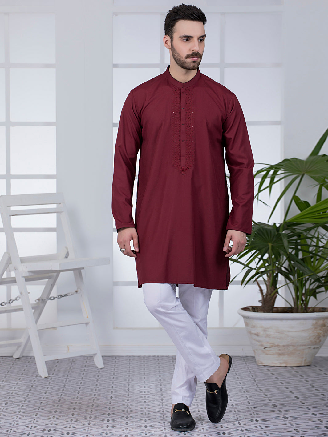 Maroon Blended Kurta - AL-K-1044