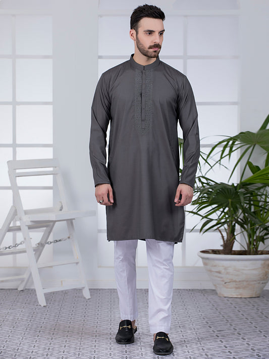 Grey Blended Kurta - AL-K-1045