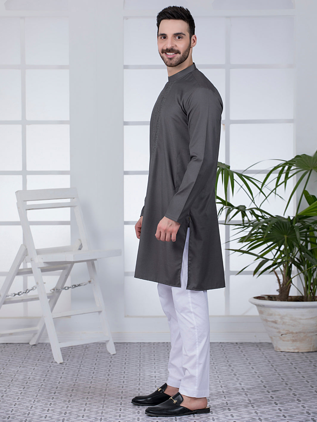 Grey Blended Kurta - AL-K-1045