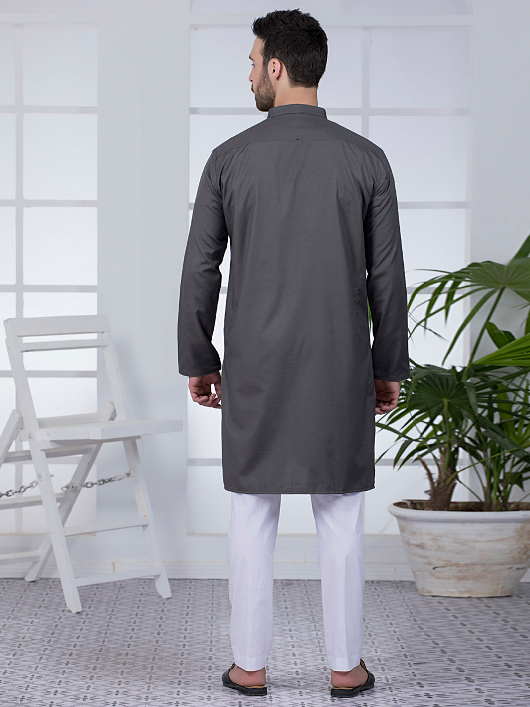 Grey Blended Kurta - AL-K-1045