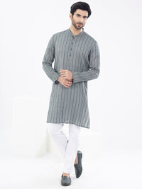 Teal Grey Cotton Kurta - AL-K-1061