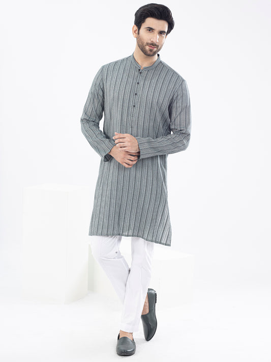 Teal Grey Cotton Kurta - AL-K-1061
