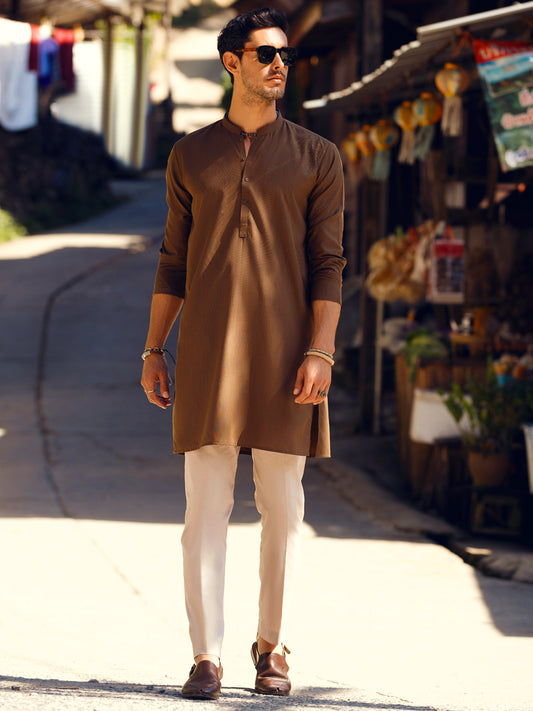 Brown Blended Kurta - AL-K-1091