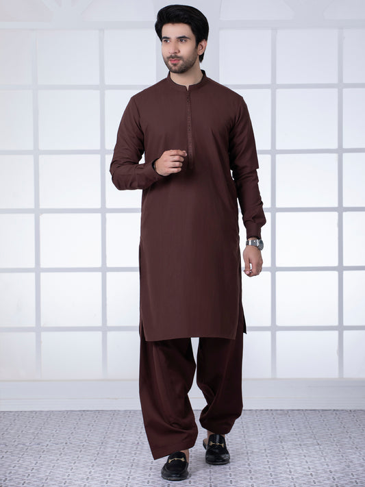 Brown Blended Kameez Shalwar - AL-KS-2778