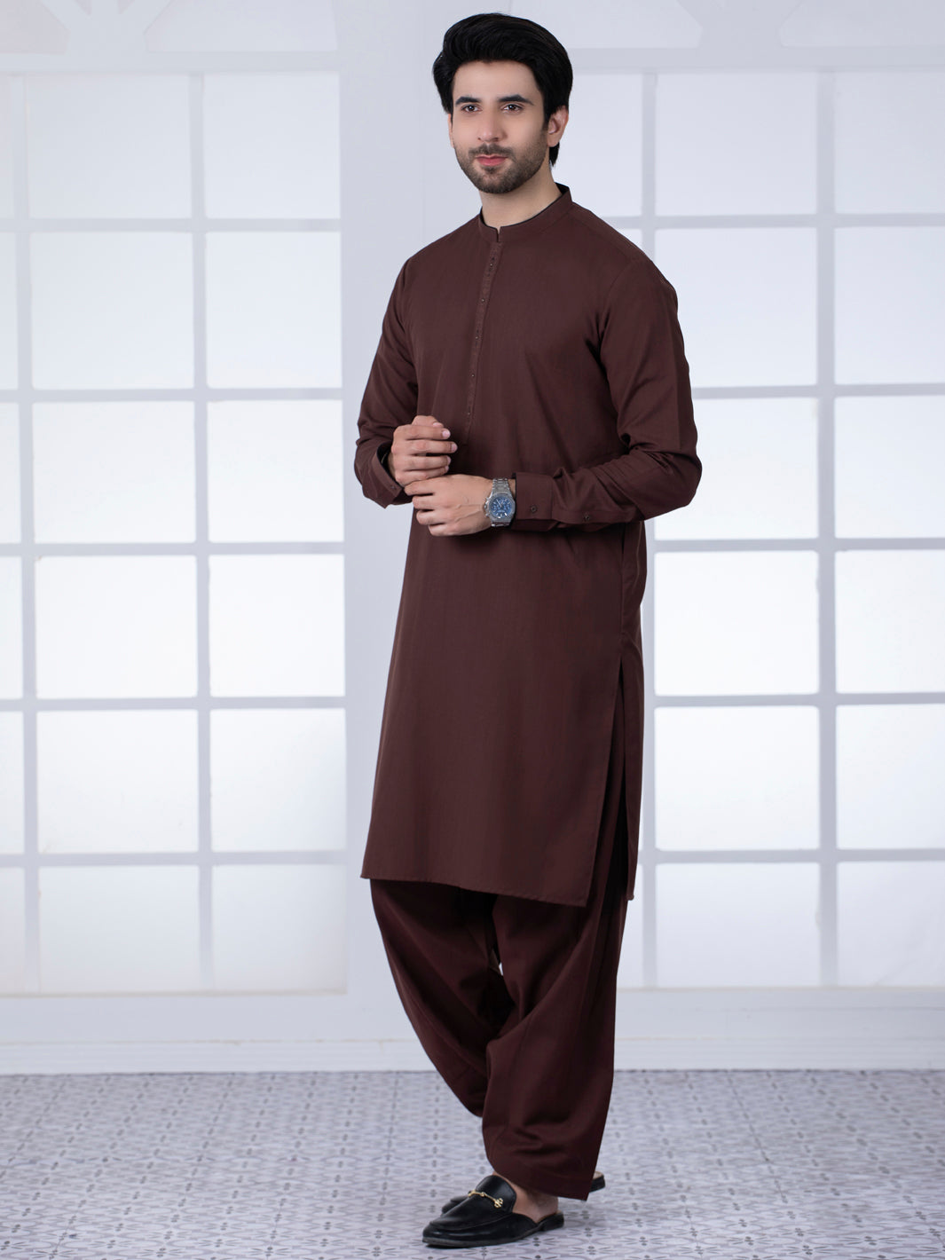 Brown Blended Kameez Shalwar - AL-KS-2778