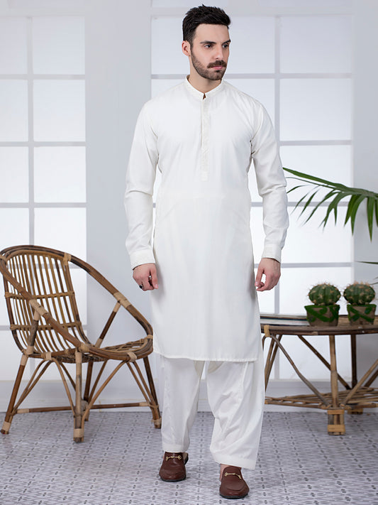 Off White Blended Kameez Shalwar - AL-KS-2782