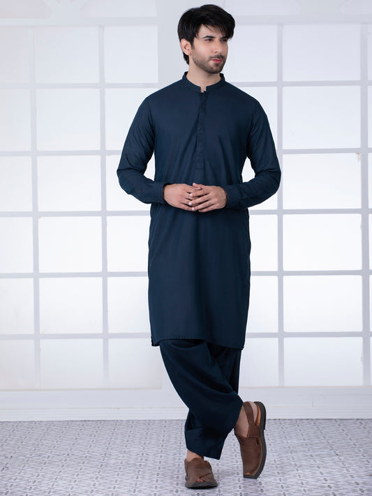 Dark Blue Blended Kameez Shalwar - AL-KS-2783