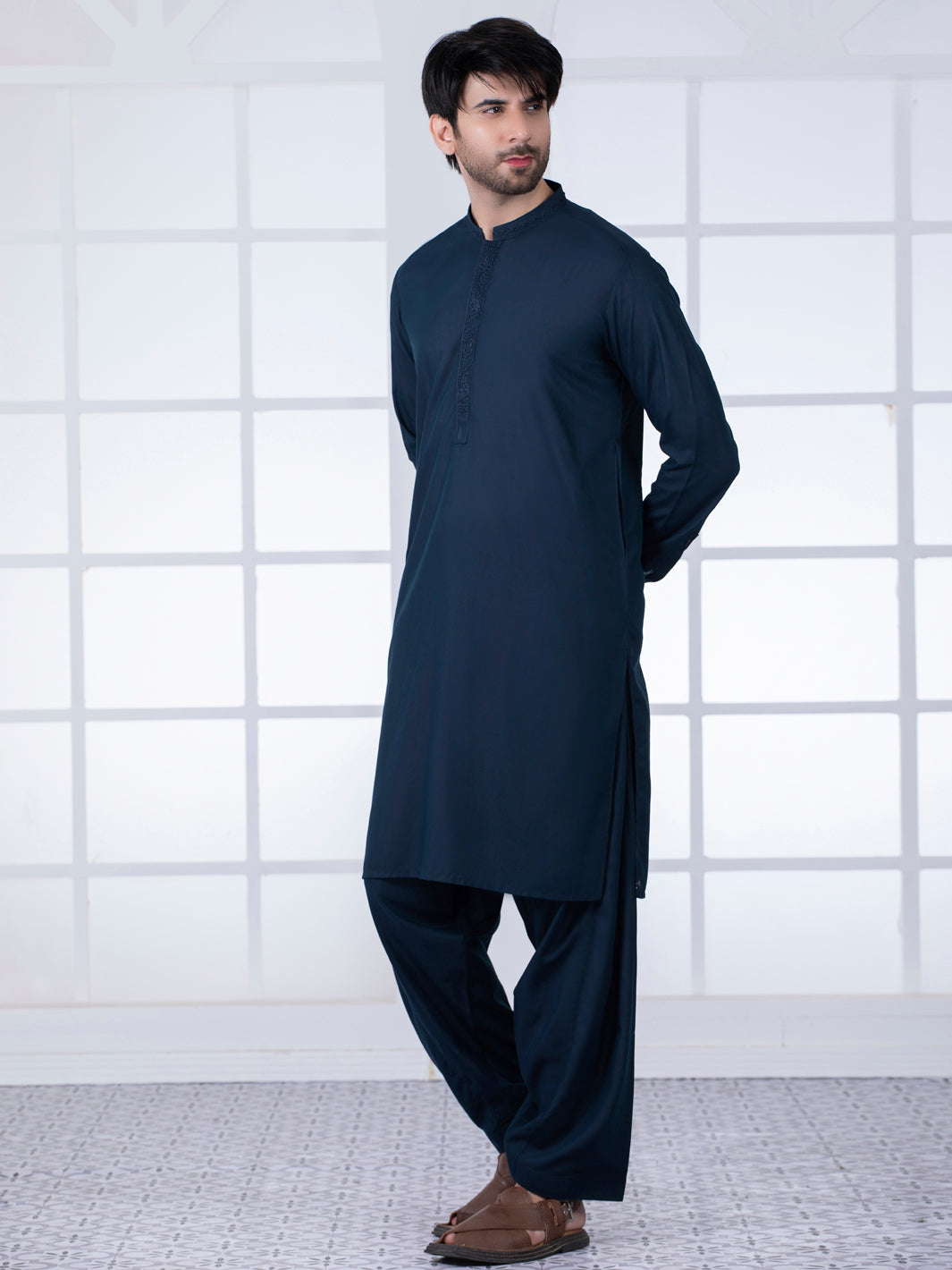 Dark Blue Blended Kameez Shalwar - AL-KS-2783