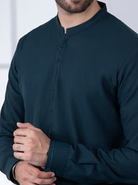 Dark Green Blended Kameez Shalwar - AL-KS-2788