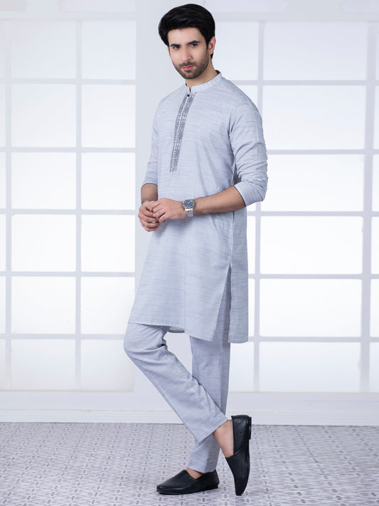 Grey Blended Kurta Trouser - AL-KT-2791