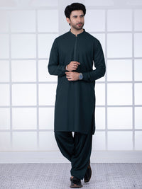Dark Green Blended Kameez Shalwar - AL-KS-2794
