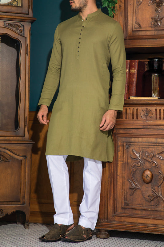 Olive Blended Kurta - AL-K-701