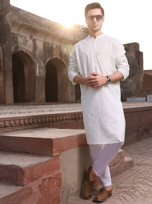 Sea Green Cotton Schiffli Kurta - AL-K-712A