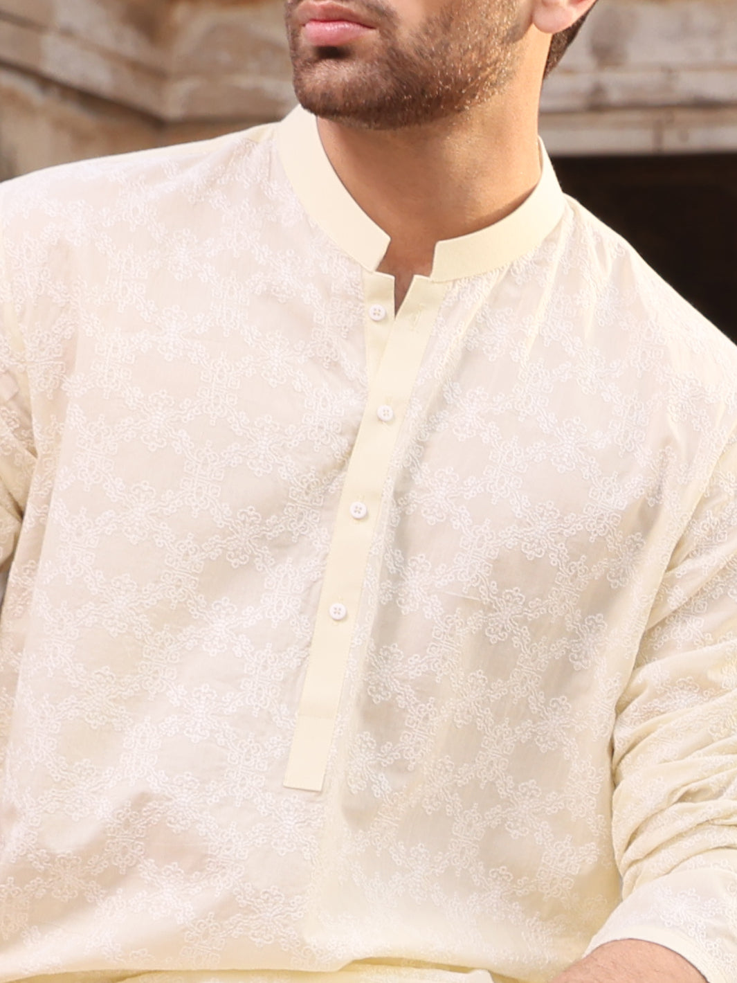 Lemon Yellow Cotton Schiffli Kurta - AL-K-712B