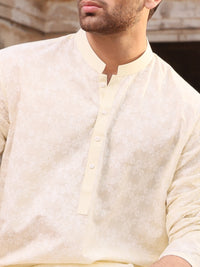 Lemon Yellow Cotton Schiffli Kurta - AL-K-712B