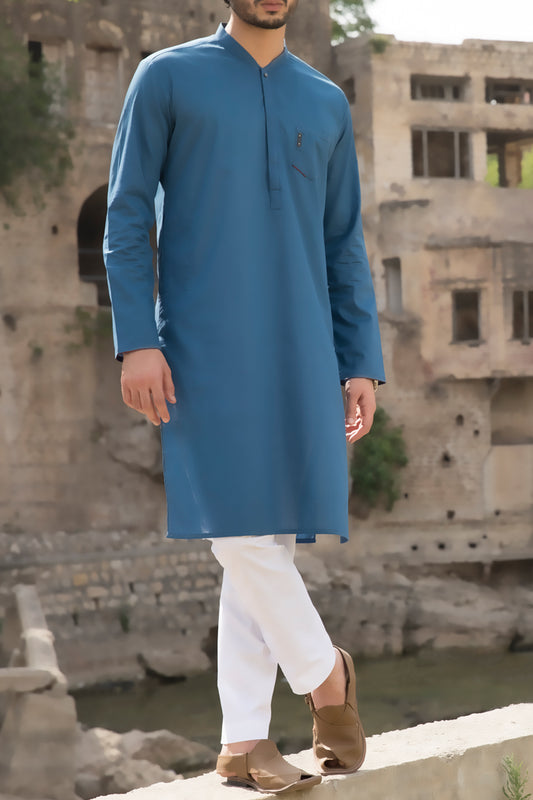 Blue Cotton Kurta - AL-K-790