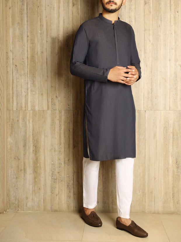 Grey Cotton Kurta - AL-K-829