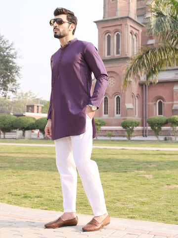 DARK PURPLE COTTON KURTA - AL-K-895