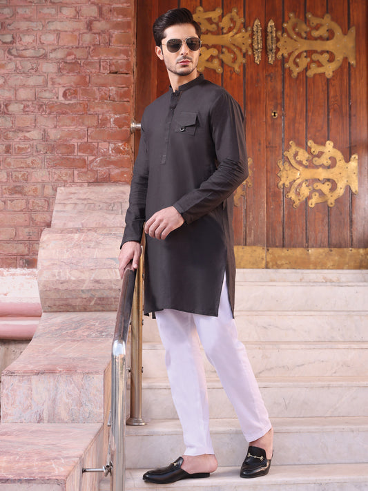 Grey Cotton Kurta - AL-K-907