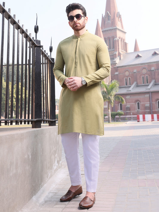 Green Cotton Kurta - AL-K-909