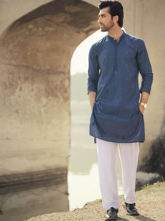 Blue Cotton Kurta - AL-K-914B