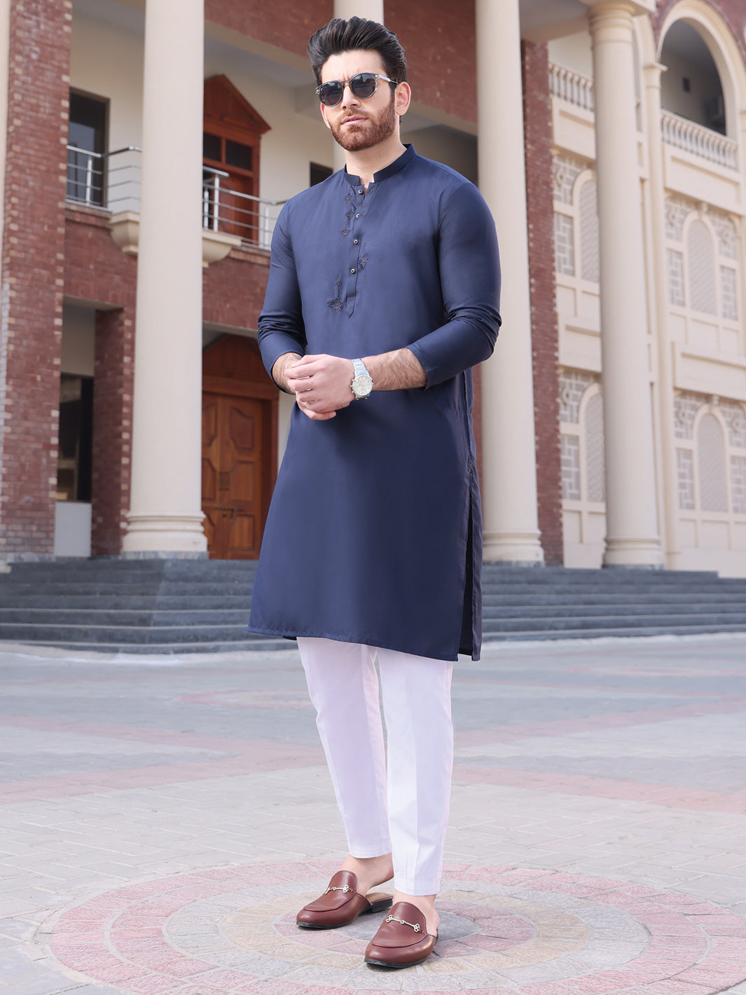 Navy Blue Blended Kurta - AL-K-917