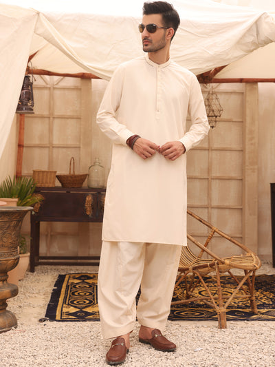 Cream Blended Kameez Shalwar - AL-KS-2630