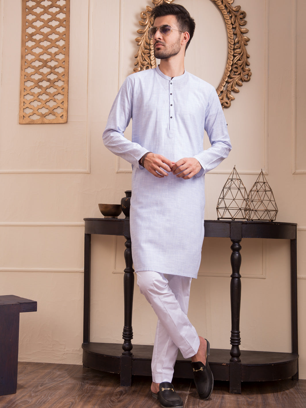 Light Blue Blended Kurta - AL-K-945