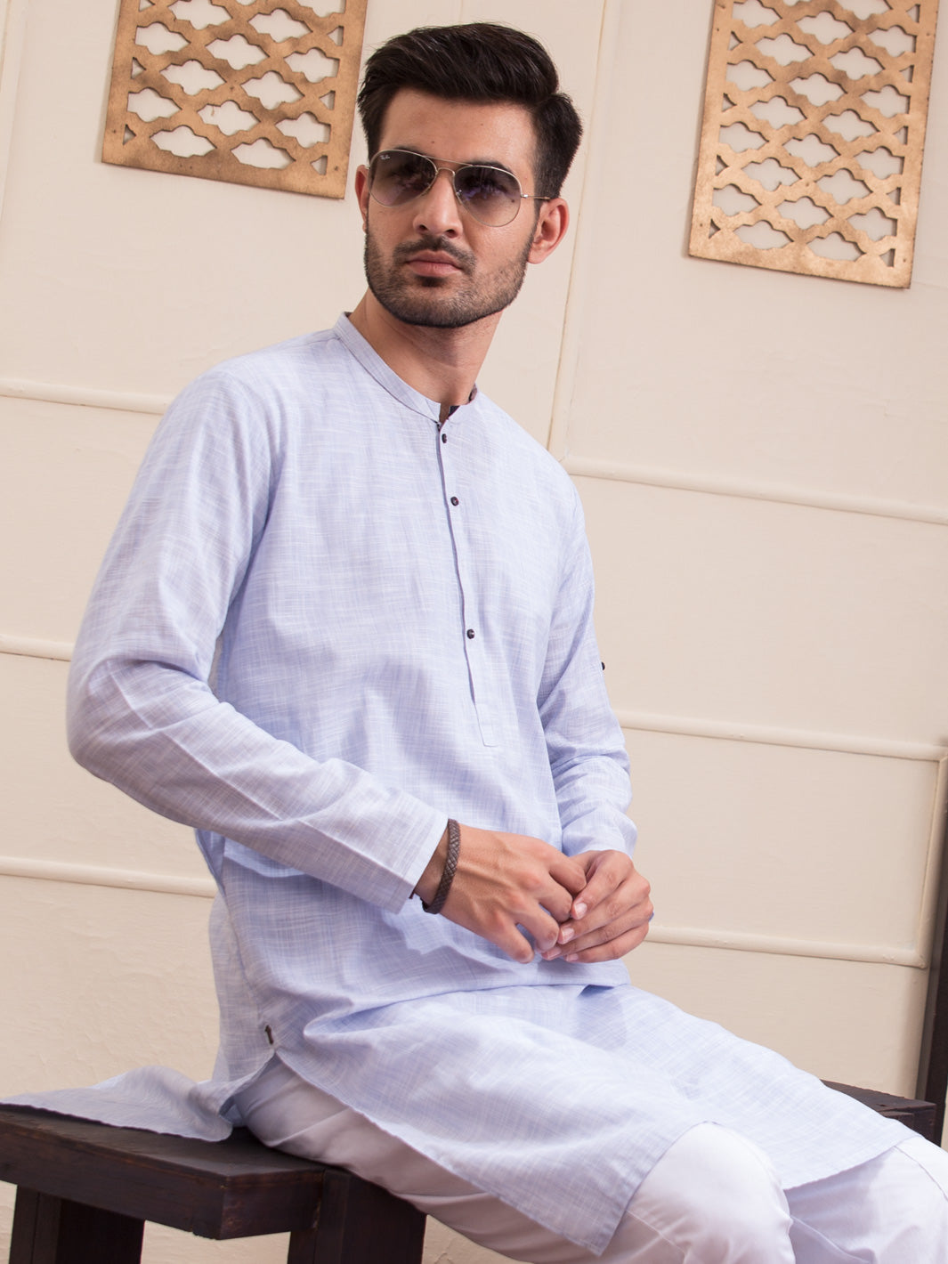 Light Blue Blended Kurta - AL-K-945