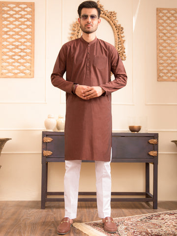 BROWN COTTON KURTA - AL-K-947