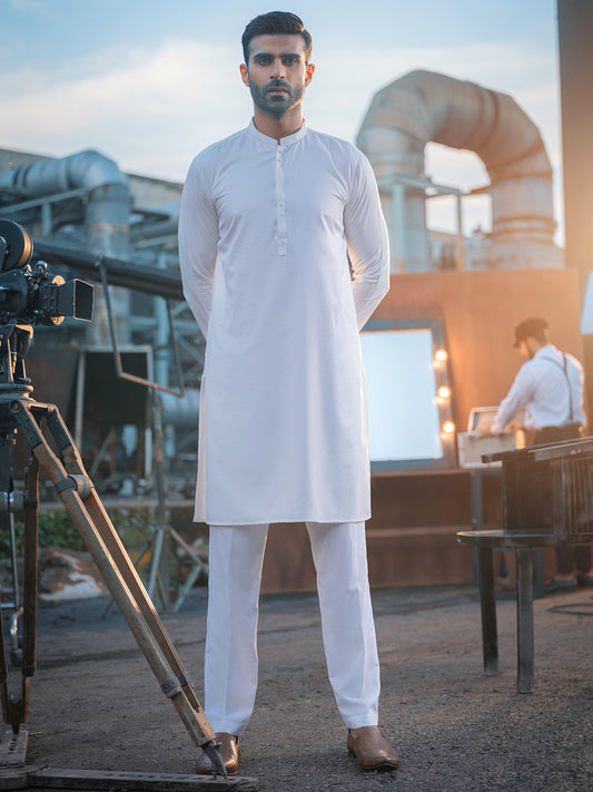 White Blended Kurta - AL-K-971