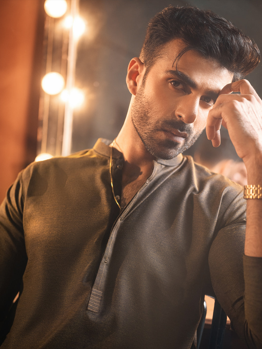 Olive Textured Kurta - AL-K-978