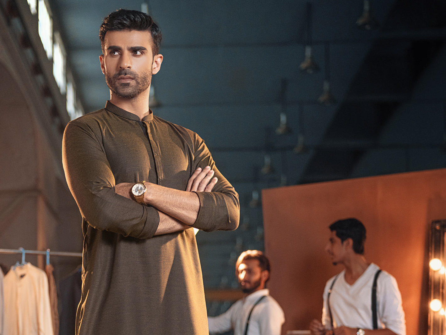 Olive Textured Kurta - AL-K-978