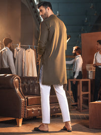 Olive Textured Kurta - AL-K-978