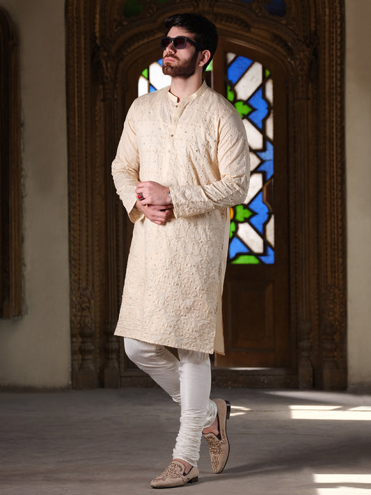 Cream Blended Formal Kurta - AL-K-SP-027
