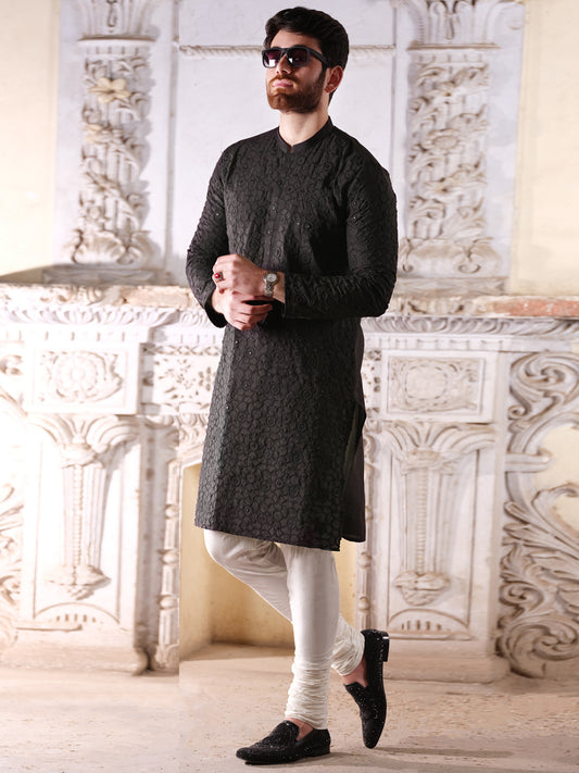 Black Blended Formal Kurta - AL-K-SP-029
