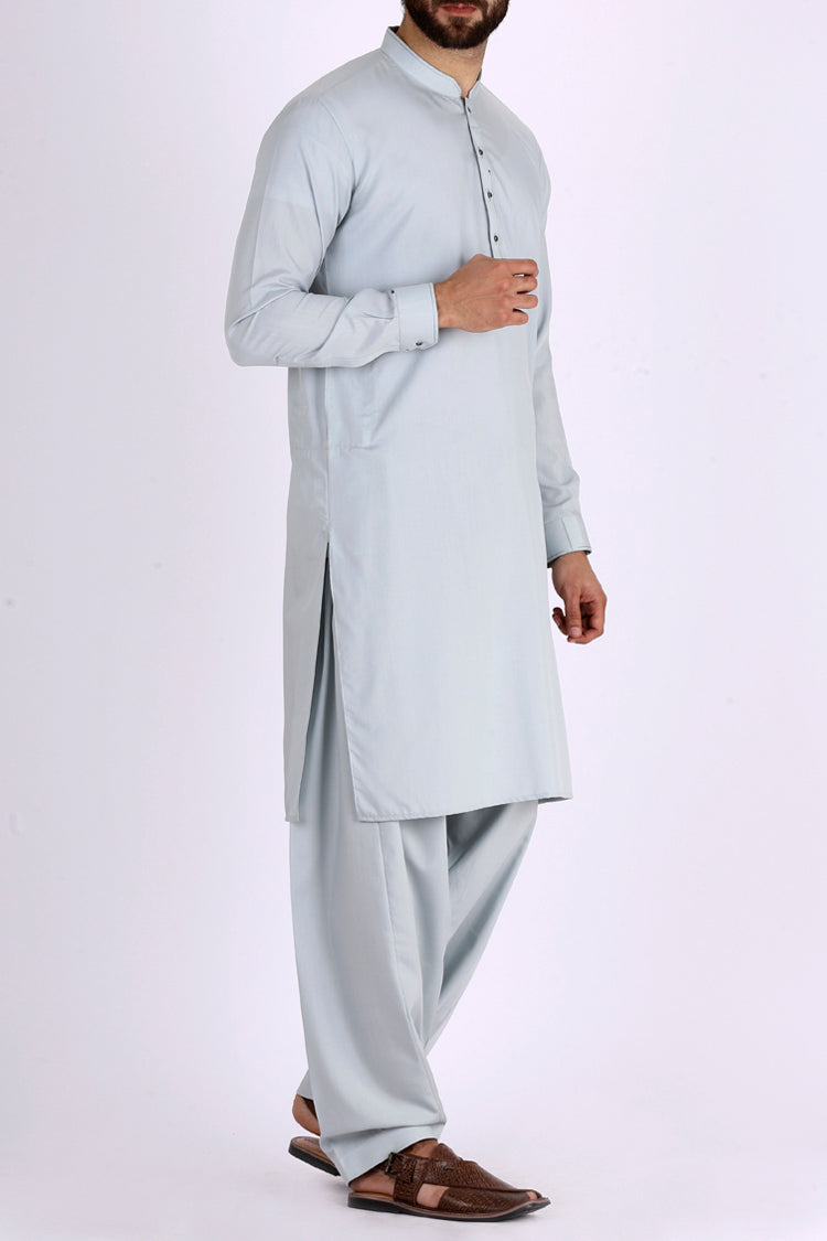 Sea Blue Blended Kameez Shalwar - AL-KS-2309