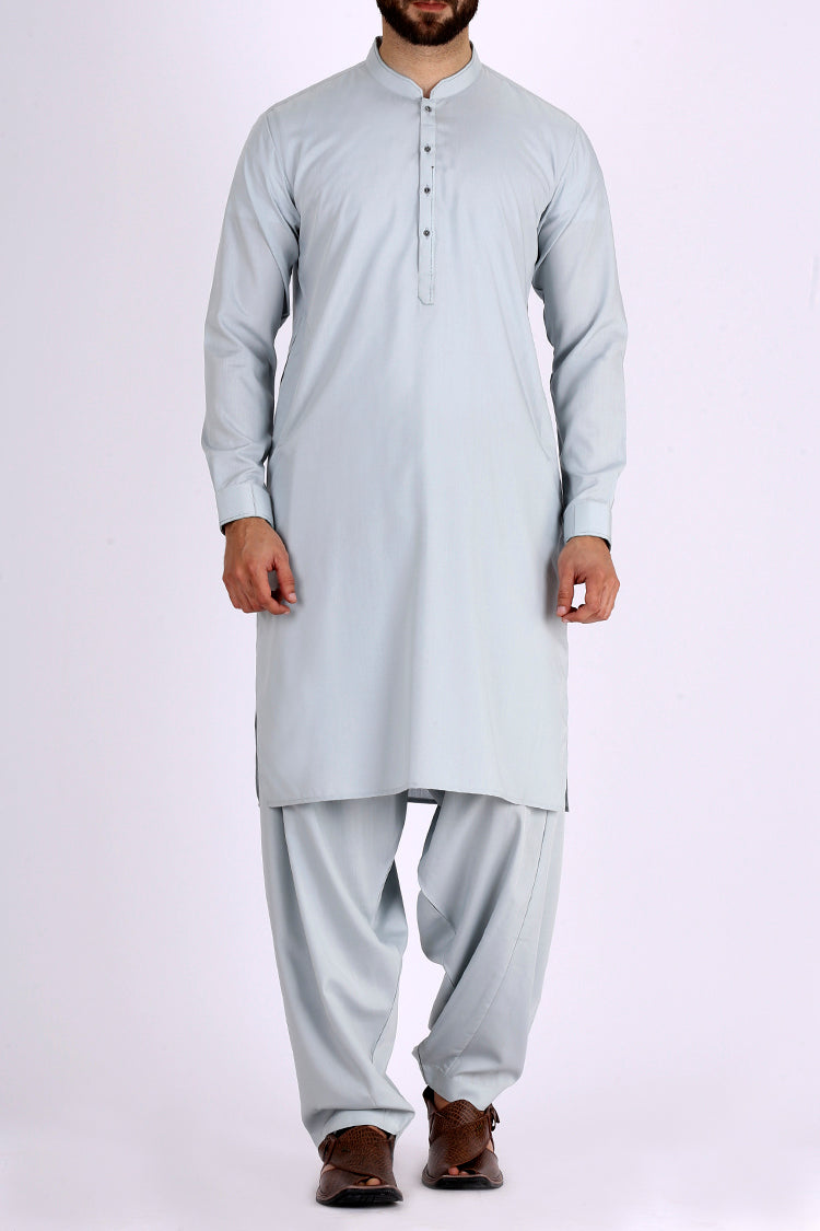 Sea Blue Blended Kameez Shalwar - AL-KS-2309