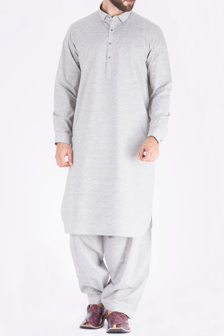Ash Grey Cotton Kameez Shalwar - AL-KS-2337