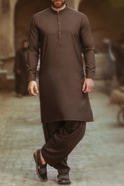 Brown Cotton Kameez Shalwar - AL-KS-2371