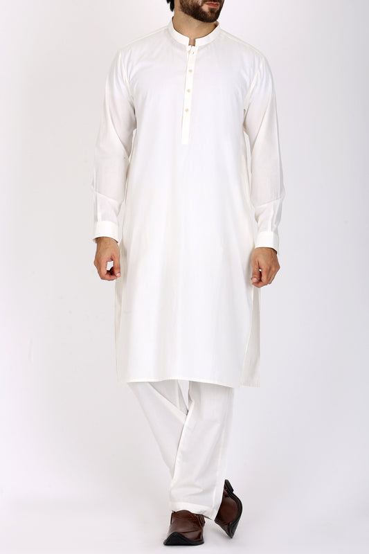 Off White Blended Kameez Shalwar - AL-KS-2395