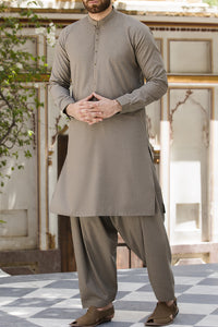 Olive Green Blended Kameez Shalwar - AL-KS-2398