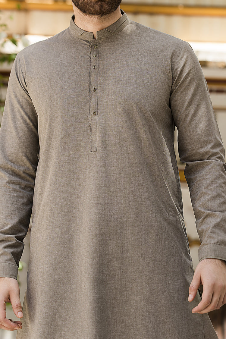 Olive Green Blended Kameez Shalwar - AL-KS-2398