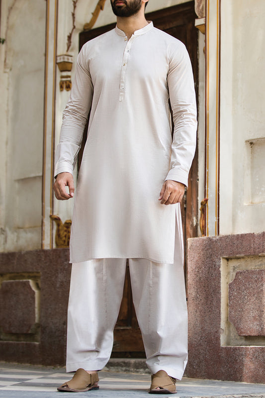 Cream Cotton Kameez Shalwar - AL-KS-2401
