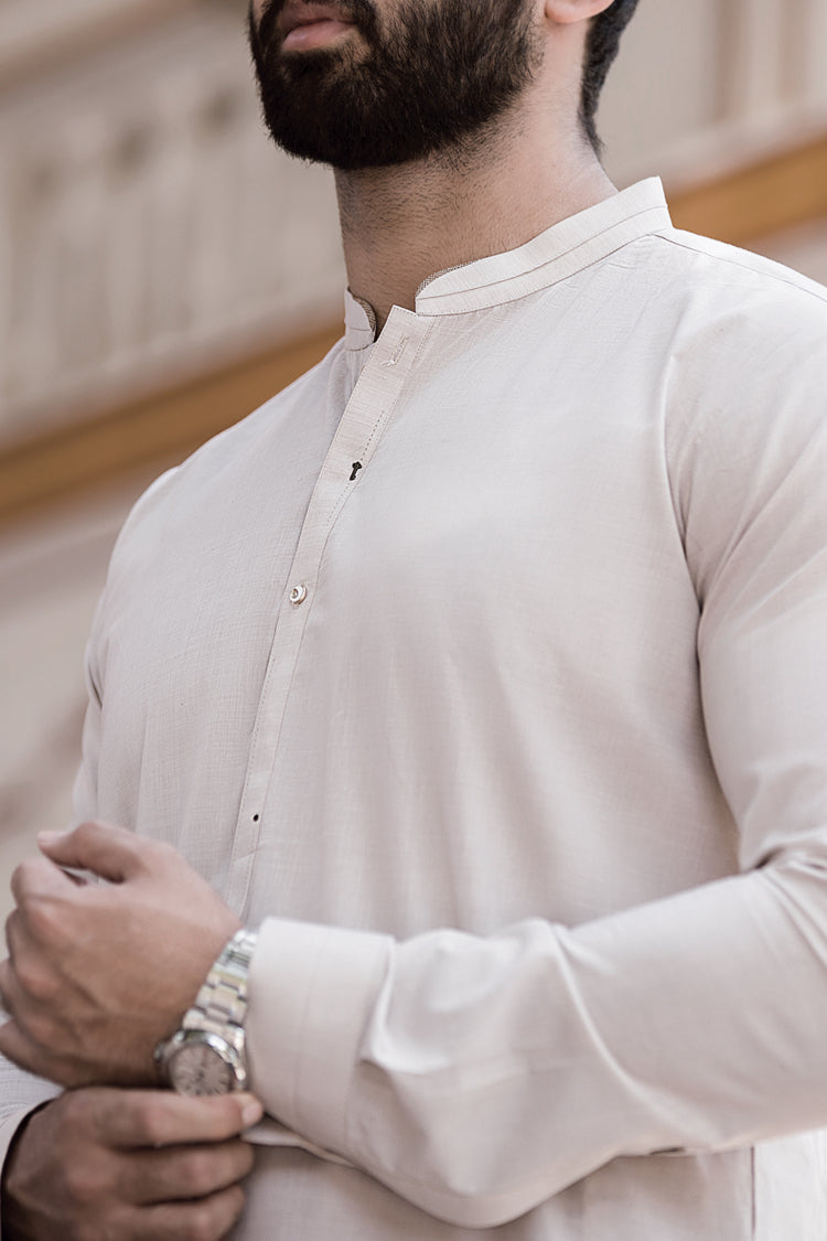 Cream Cotton Kameez Shalwar - AL-KS-2401