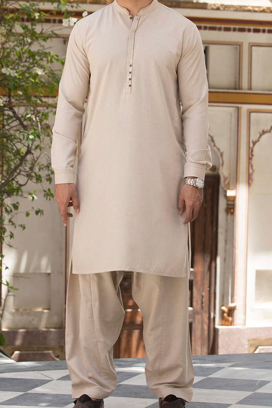 Sand Colored Blended Kameez Shalwar - AL-KS-2403
