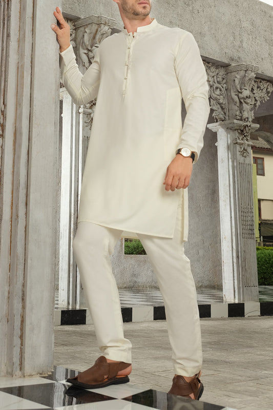 Off White Blended Kurta Pajama - AL-KS-2463