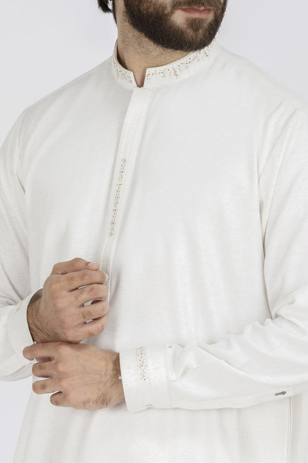 White Blended Kameez Shalwar - AL-KS-2467