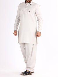 Light Grey Blended Kameez Shalwar - AL-KS-2475