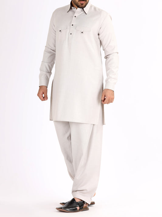 Light Grey Blended Kameez Shalwar - AL-KS-2475